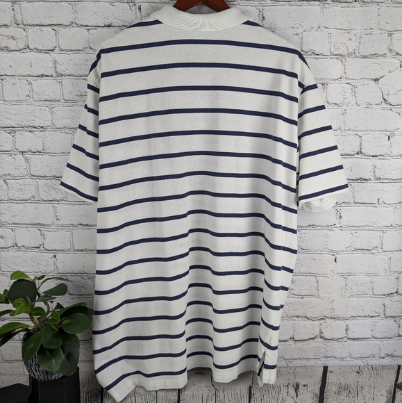 Polo short sleeve striped blue cotton shirt, pocket, XXL 2XL - Picture 2 of 8